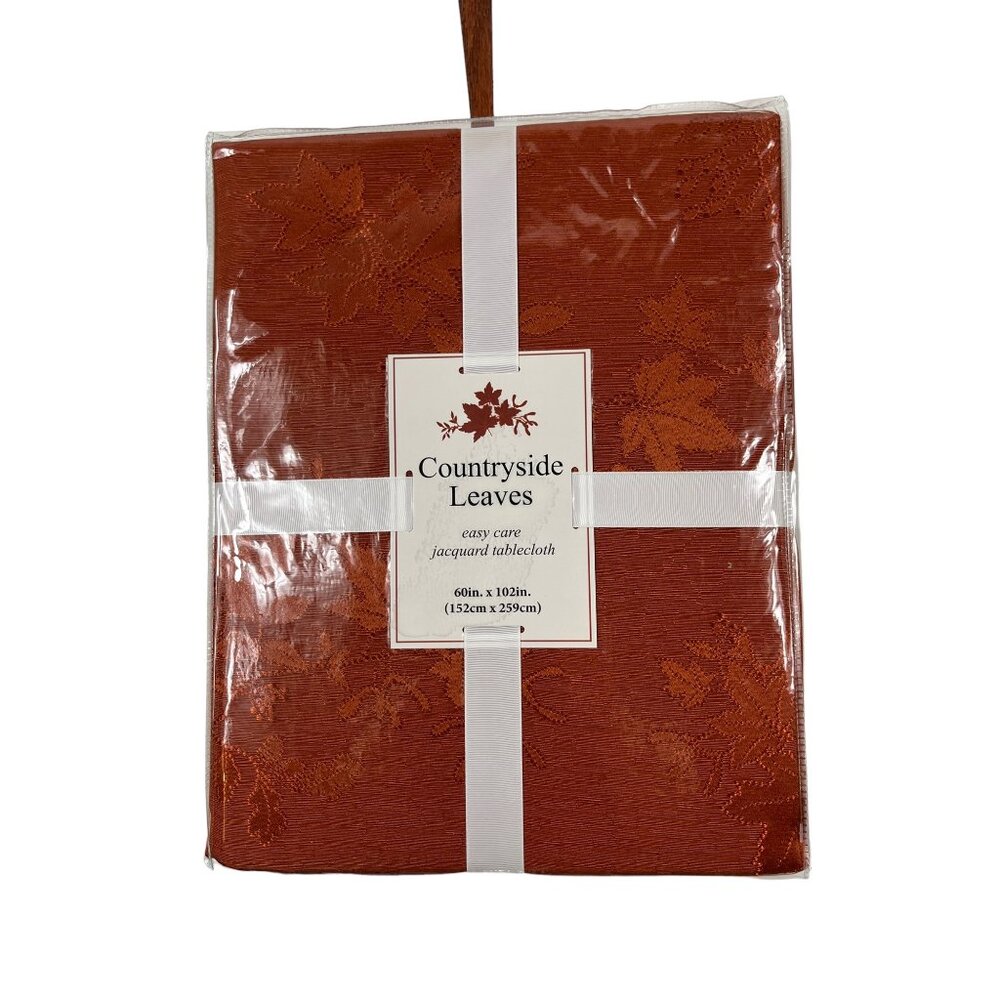 Benson Mills Fall Countryside Leaves Raised Jacquard Rust Tablecloth 60" X 102"